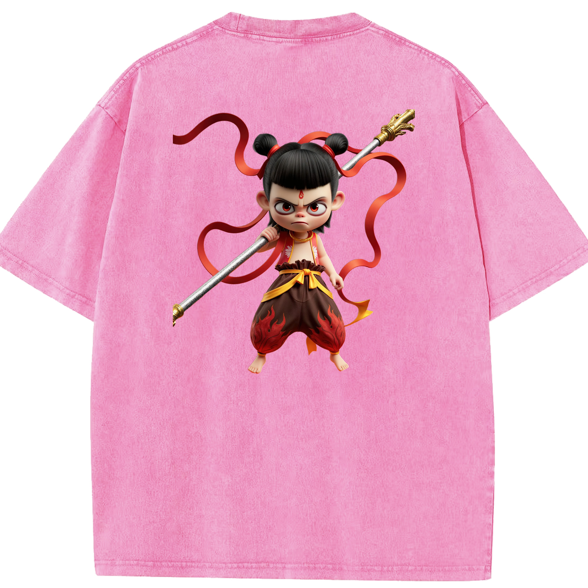（画像用） Ne Zha 2 ナタ 魔童の大暴れ 綿100% ヴィンテージ風 半袖Tシャツ（背面プリント）